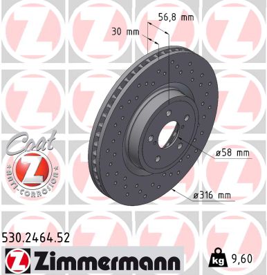 ZIMMERMANN Bremseskive 530246452 foraksel perforeret 316mm 30mm for SUBARU