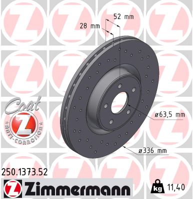 ZIMMERMANN Bremseskive 250137352 foraksel perforeret 336mm 28mm for FORD