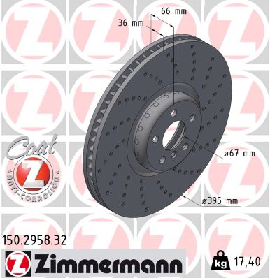 ZIMMERMANN Bremseskive 150.2958.32 højre foraksel 395mm 36mm for BMW