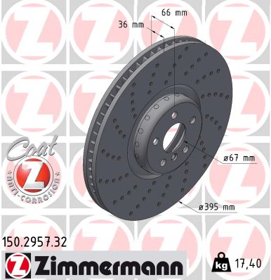 ZIMMERMANN Bremseskive 150295732 venstre foraksel 395mm 36mm for BMW