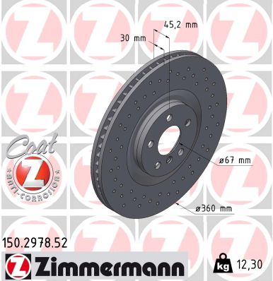 ZIMMERMANN Bremseskive 150297852 højre foraksel perforeret 360mm 30mm for BMW