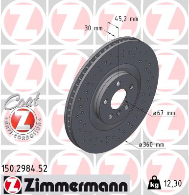 ZIMMERMANN Bremseskive 150298452 venstre foraksel perforeret 360mm 30mm for BMW
