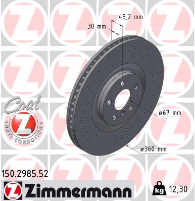 ZIMMERMANN Bremseskive 150298552 højre foraksel perforeret 360mm 30mm for BMW