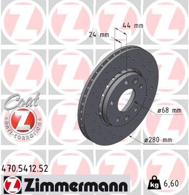 ZIMMERMANN Bremseskive 470541252 foraksel perforeret 280mm 24mm for RENAULT