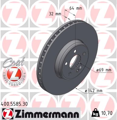 ZIMMERMANN Bremseskive 400558530 foraksel 342mm 32mm for MERCEDES-BENZ