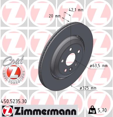 ZIMMERMANN Bremseskive 450523530 bagaksel 325mm 20mm for JAGUAR LAND ROVER