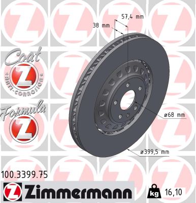 ZIMMERMANN Bremseskive 100339975 højre foraksel 400mm 38mm for AUDI