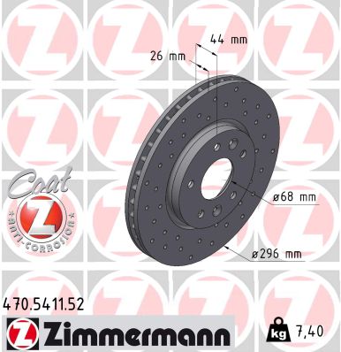 ZIMMERMANN Bremseskive 470541152 foraksel perforeret 296mm 26mm for RENAULT
