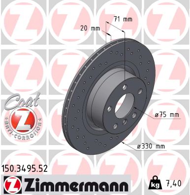 ZIMMERMANN Bremseskive 150349552 bagaksel perforeret 330mm 20mm for BMW