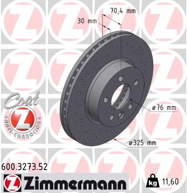 ZIMMERMANN Bremseskive 600327352 foraksel perforeret 325mm 30mm for MAN VW
