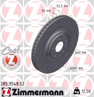 ZIMMERMANN Bremseskive 285354852 foraksel perforeret 360mm 30mm for HYUNDAI