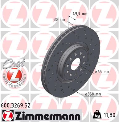 ZIMMERMANN Bremseskive 600326952 foraksel perforeret 358mm 30mm for FORD VAG