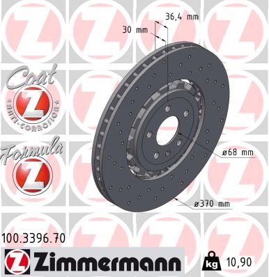 ZIMMERMANN Bremseskive 100339670 bagaksel 370mm 30mm for AUDI