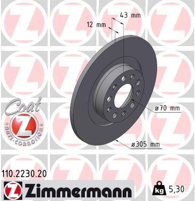ZIMMERMANN Bremseskive 110223020 bagaksel fuld 305mm 12mm for JEEP ALFA ROMEO