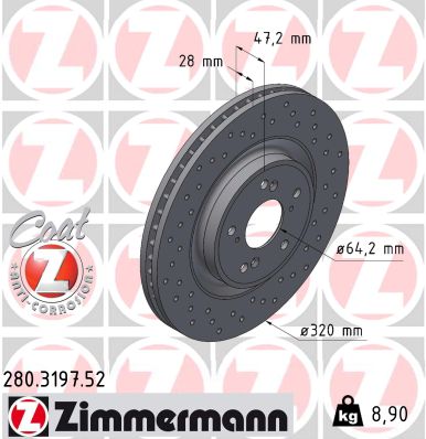 ZIMMERMANN Bremseskive 280319752 foraksel perforeret 320mm 28mm for HONDA