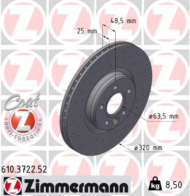 ZIMMERMANN Bremseskive 610372252 foraksel perforeret 320mm 25mm for VOLVO