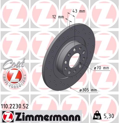 ZIMMERMANN Bremseskive 110223052 bagaksel perforeret 305mm 12mm for JEEP ALFA ROMEO