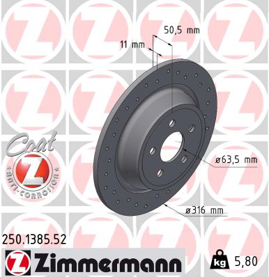 ZIMMERMANN Bremseskive 250138552 bagaksel perforeret 316mm 11mm for FORD FORD (CHANGAN)