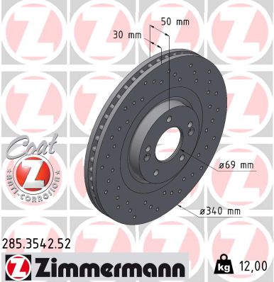 ZIMMERMANN Bremseskive 285354252 foraksel perforeret 340mm 30mm for KIA