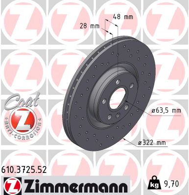 ZIMMERMANN Bremseskive 610372552 foraksel perforeret 322mm 28mm for VOLVO ASIA VOLVO LYNK & CO