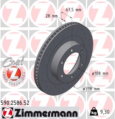 ZIMMERMANN Bremseskive 590258652 foraksel perforeret 338mm 28mm for TOYOTA LEXUS