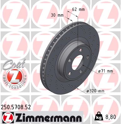 ZIMMERMANN Bremseskive 250570852 foraksel perforeret 320mm 30mm for FORD USA