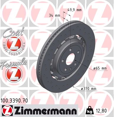 ZIMMERMANN Bremseskive 100339070 foraksel 370mm 34mm for AUDI