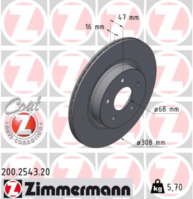 ZIMMERMANN Bremseskive 200254320 bagaksel indvendig ventileret 308mm 16mm for INFINITI