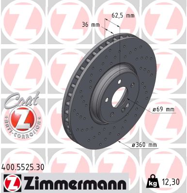 ZIMMERMANN Bremseskive 400552530 foraksel 360mm 36mm for MERCEDES-BENZ