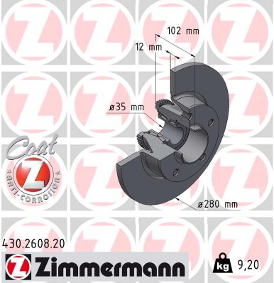 ZIMMERMANN Bremseskive 430260820 bagaksel fuld 280mm 12mm for OPEL GENERAL MOTORS NISSAN RENAULT