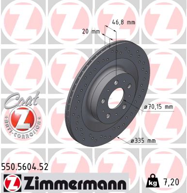 ZIMMERMANN Bremseskive 550560452 bagaksel perforeret 335mm 20mm for TESLA