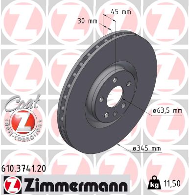 ZIMMERMANN Bremseskive 610374120 foraksel indvendig ventileret 345mm 30mm for VOLVO SMART