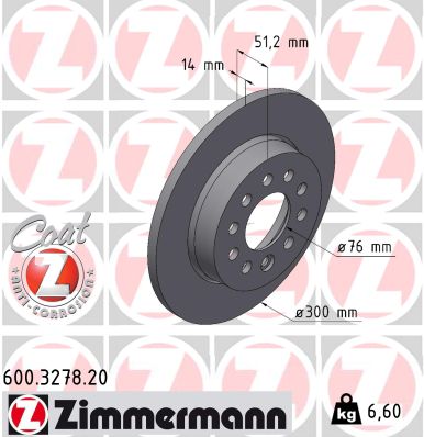 ZIMMERMANN Bremseskive 600327820 bagaksel fuld 300mm 14mm for VAG