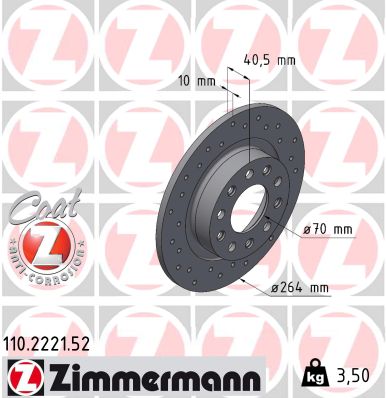ZIMMERMANN Bremseskive 110222152 bagaksel perforeret 264mm 10mm for ALFA ROMEO