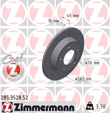 ZIMMERMANN Bremseskive 285352852 bagaksel perforeret 262mm 10mm for HYUNDAI KIA (DYK) KIA