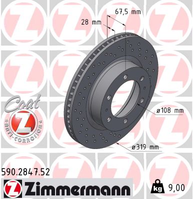 ZIMMERMANN Bremseskive 590284752 foraksel perforeret 319mm 28mm for TOYOTA