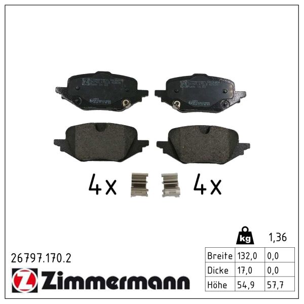 ZIMMERMANN Bremseklodser 267971702 bagaksel for MAZDA