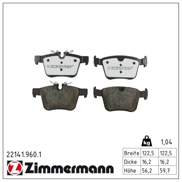 ZIMMERMANN Bremseklodser 221419601 bagaksel for VOLVO POLESTAR VOLVO ASIA JAGUAR JAGUAR (CHERY) LAND ROVER LAND ROVER (CHERY)