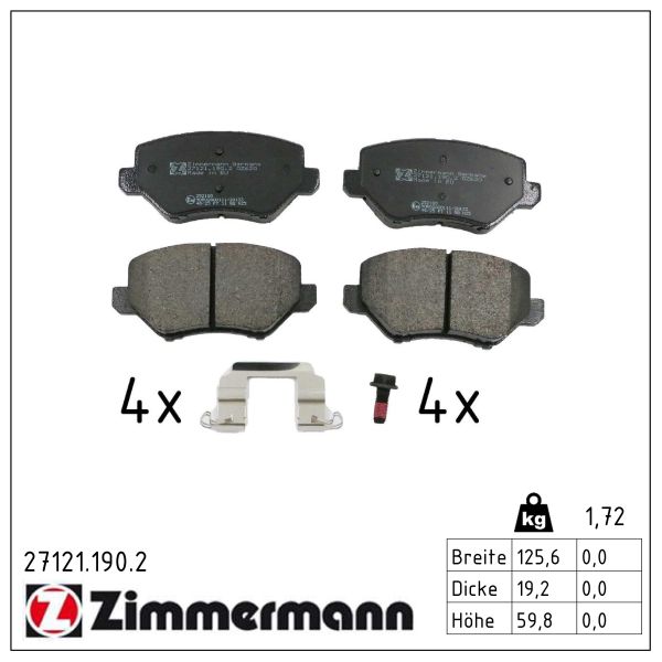 ZIMMERMANN Bremseklodser 271211902 foraksel for CITROËN/PEUGEOT