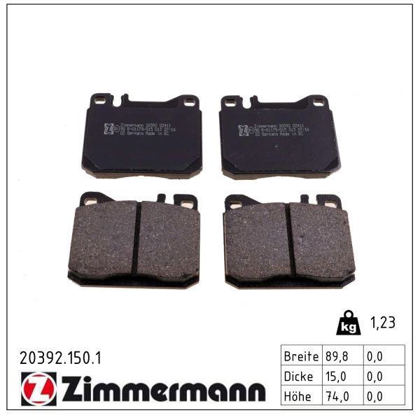 ZIMMERMANN Bremseklodser 203921501 foraksel for MERCEDES-BENZ