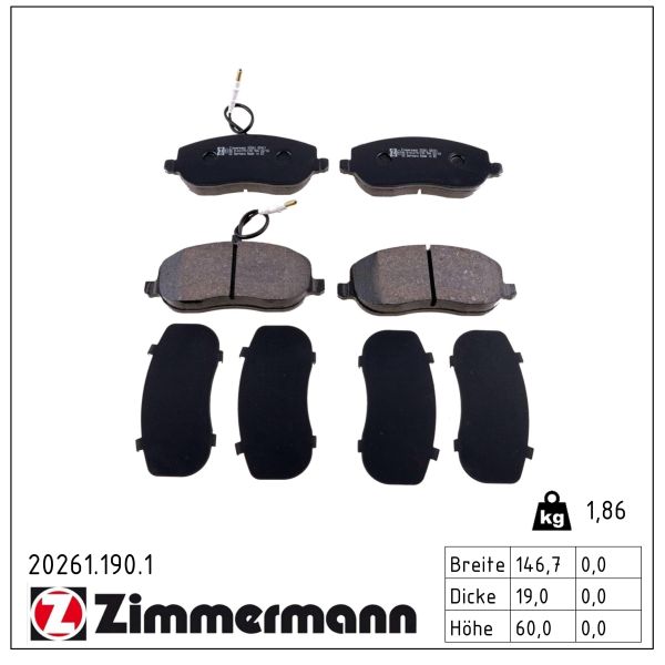 ZIMMERMANN Bremseklodser 202611901 foraksel for CITROËN/PEUGEOT FIAT