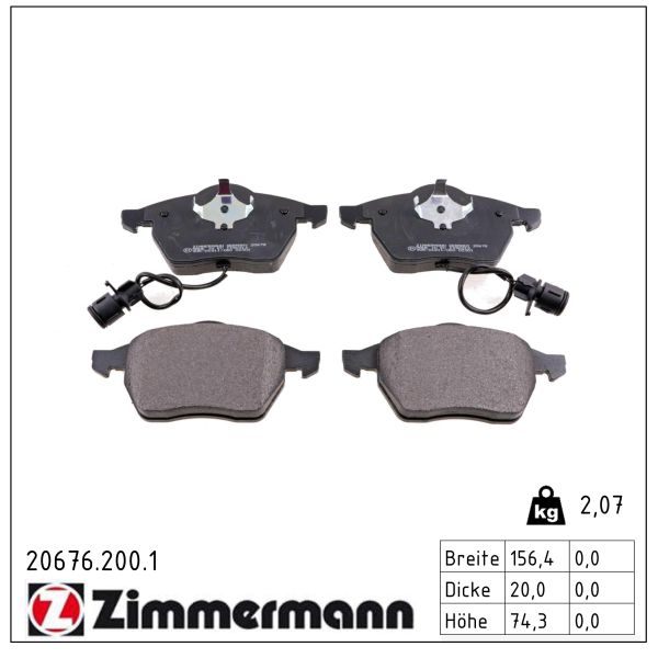 ZIMMERMANN Bremseklodser 206762001 foraksel for VAG