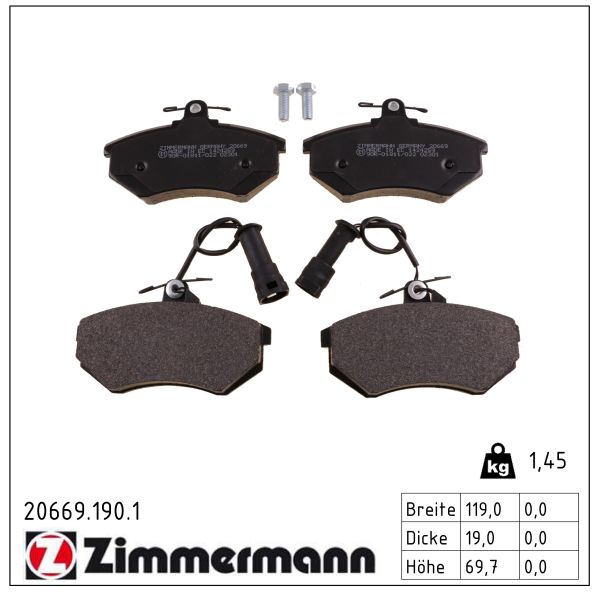 ZIMMERMANN Bremseklodser 206691901 foraksel for VAG CHERY