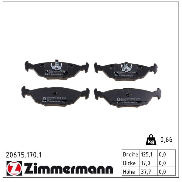 ZIMMERMANN Bremseklodser 206751701 bagaksel for BMW