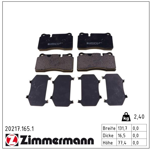 ZIMMERMANN Bremseklodser 202171651 foraksel for LAND ROVER