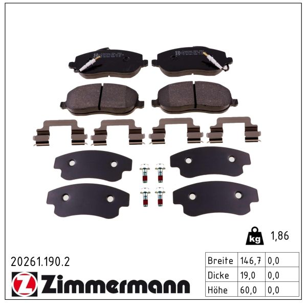 ZIMMERMANN Bremseklodser 202611902 foraksel for CITROËN/PEUGEOT FIAT