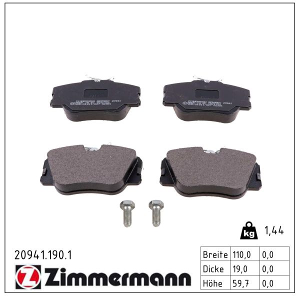 ZIMMERMANN Bremseklodser 209411901 foraksel for MERCEDES-BENZ