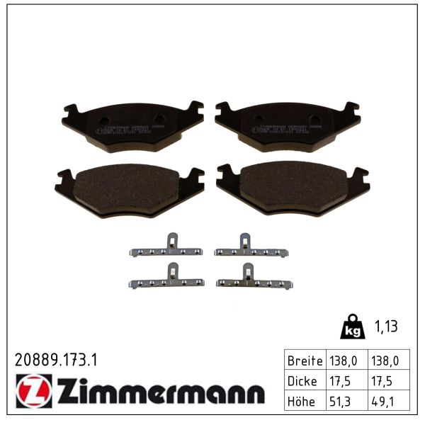 ZIMMERMANN Bremseklodser 208891731 foraksel for VAG