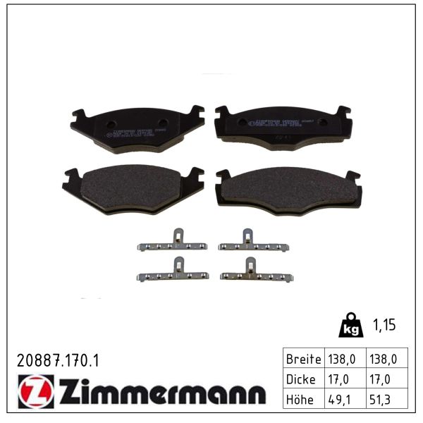 ZIMMERMANN Bremseklodser 208871701 foraksel for VAG