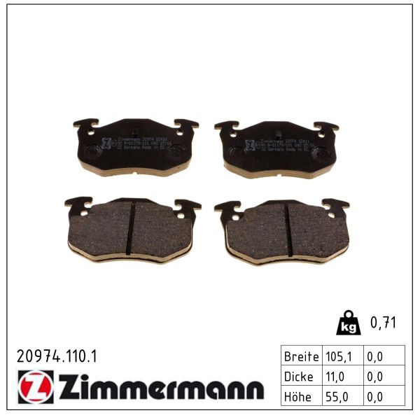 ZIMMERMANN Bremseklodser 209741101 bagaksel for RENAULT